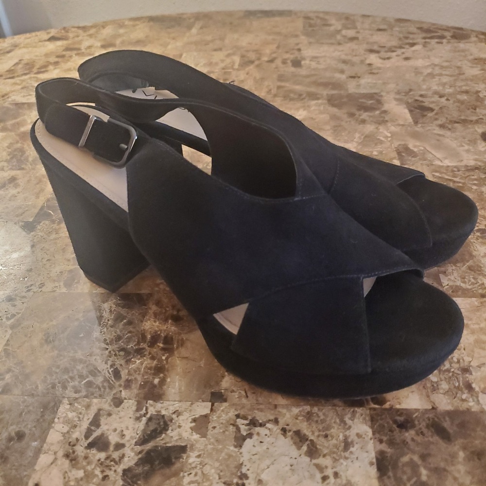 VIA SPIGA Suede Platform CrossStrap Slngbk Sandal Heels 7.5M Black Y2K going out